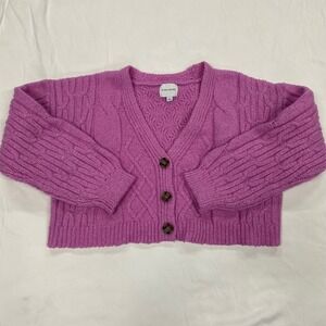 Pink Rose Womens Purple pink Cable Knit Cropped Cardigan Sweater V-Neck Large